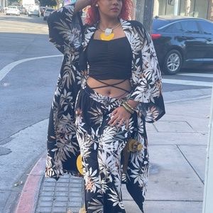 Multiple Floral Kimono Pants Set